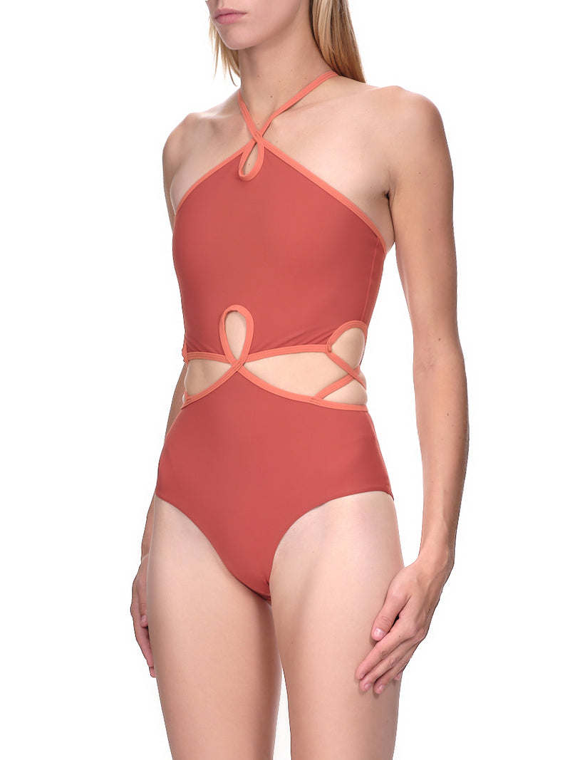 Looped Halter Swimsuit (PF22SWIM03-TERRACOTTA-MULTI)