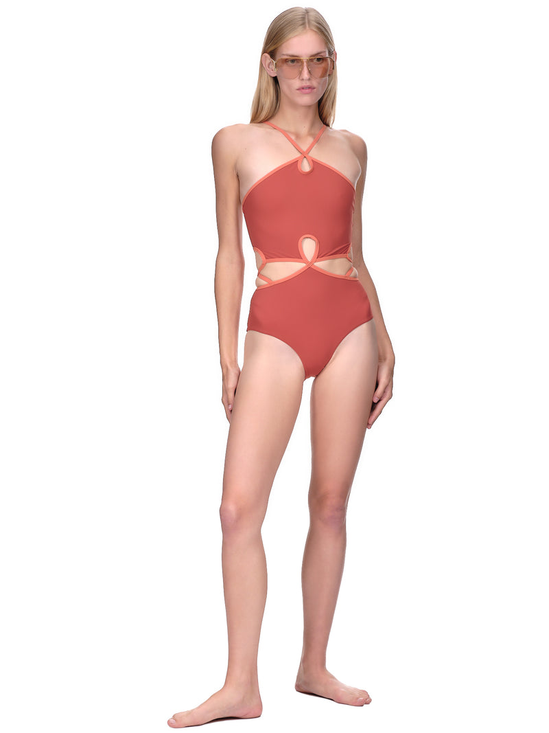 Looped Halter Swimsuit (PF22SWIM03-TERRACOTTA-MULTI)