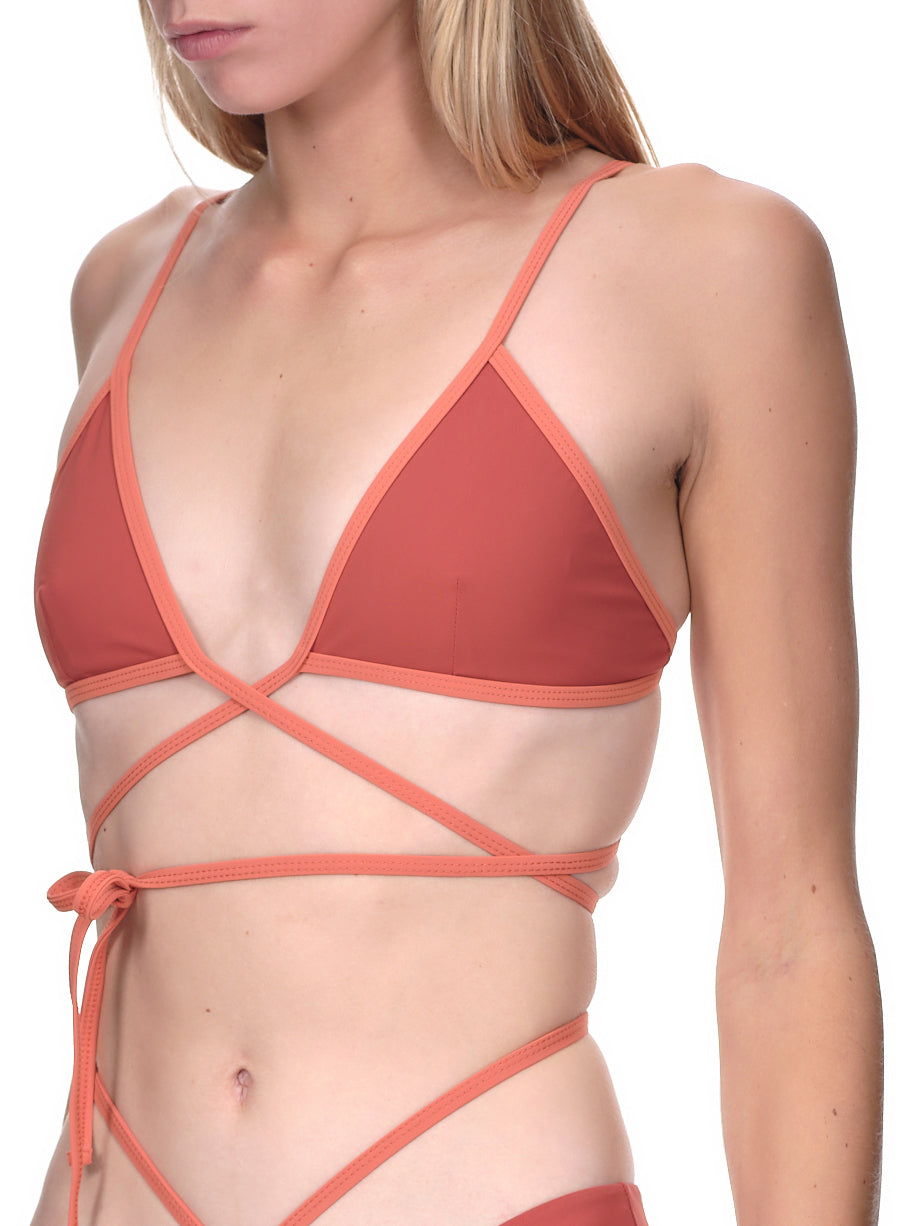 Wrapped Tie Bikini Top (PF22SWIM05-TERRACOTTA-MULTI)