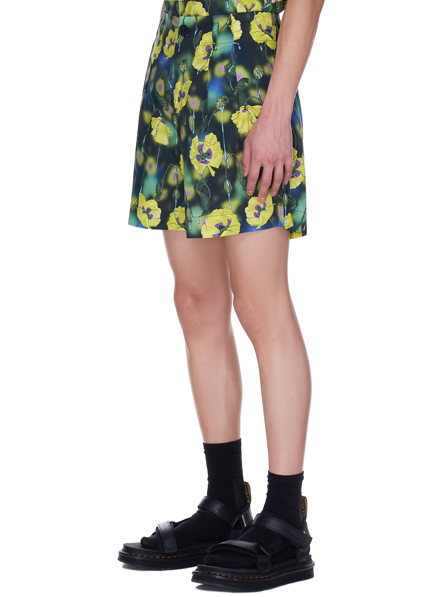 Poppy Print Pleated Shorts (PHANTOM-DARK-POPPIES)