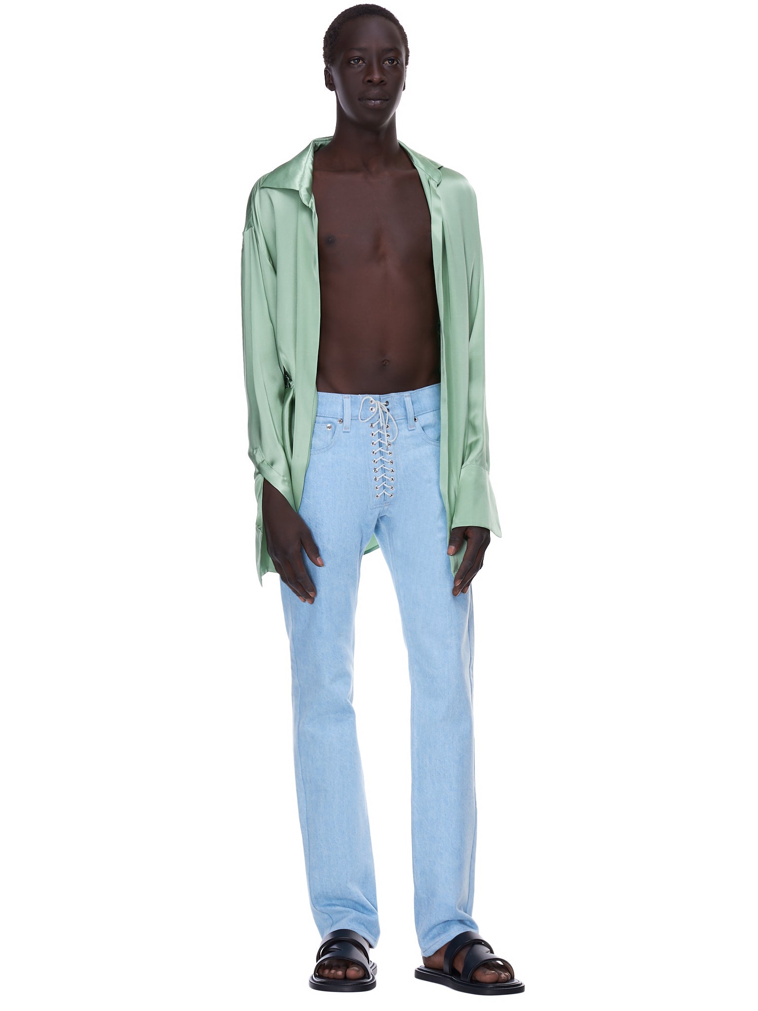 Lace up blue jeans deals
