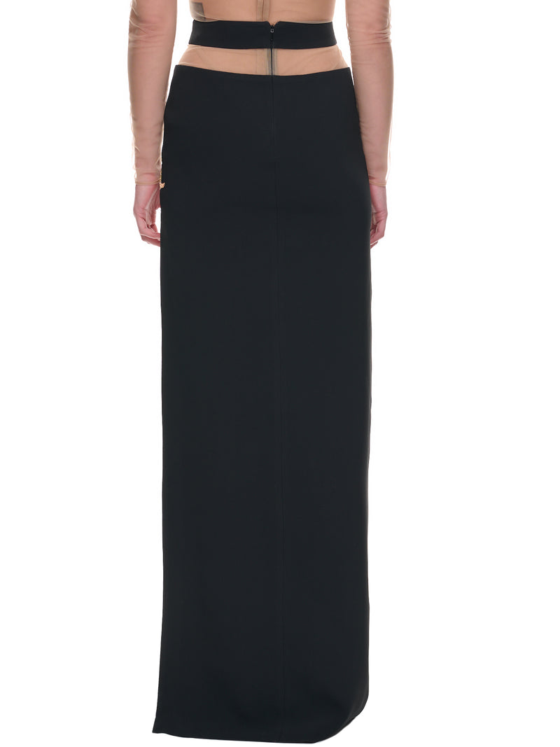 Crystal Flower Maxi Skirt (RE23DK04SL-BLACK-MULTI)