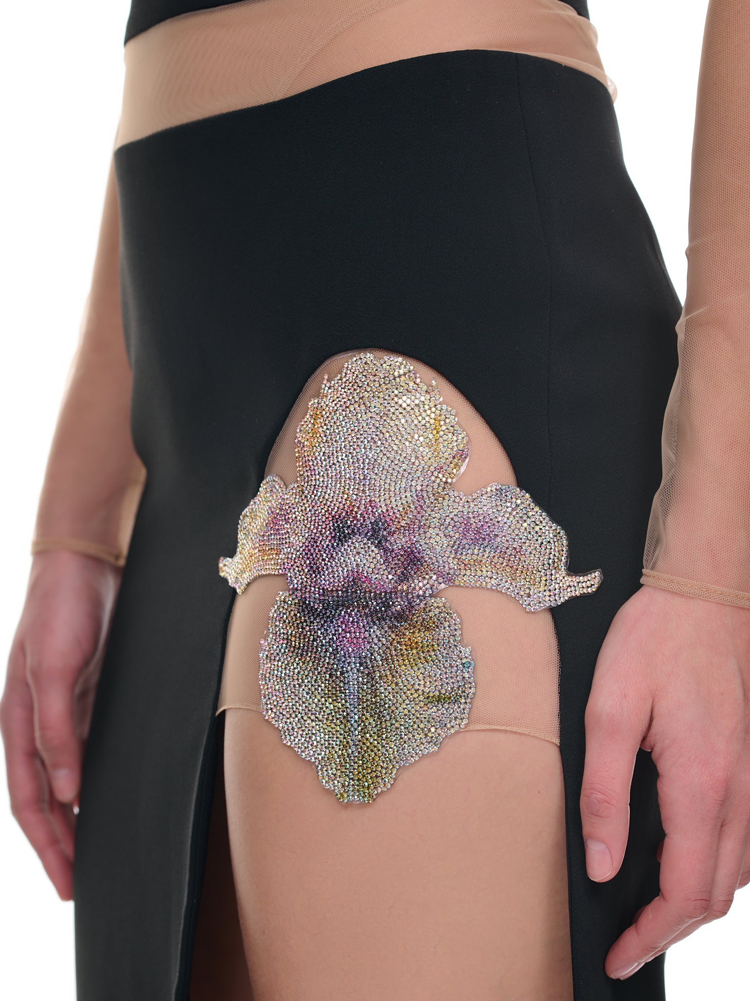 Crystal Flower Maxi Skirt (RE23DK04SL-BLACK-MULTI)