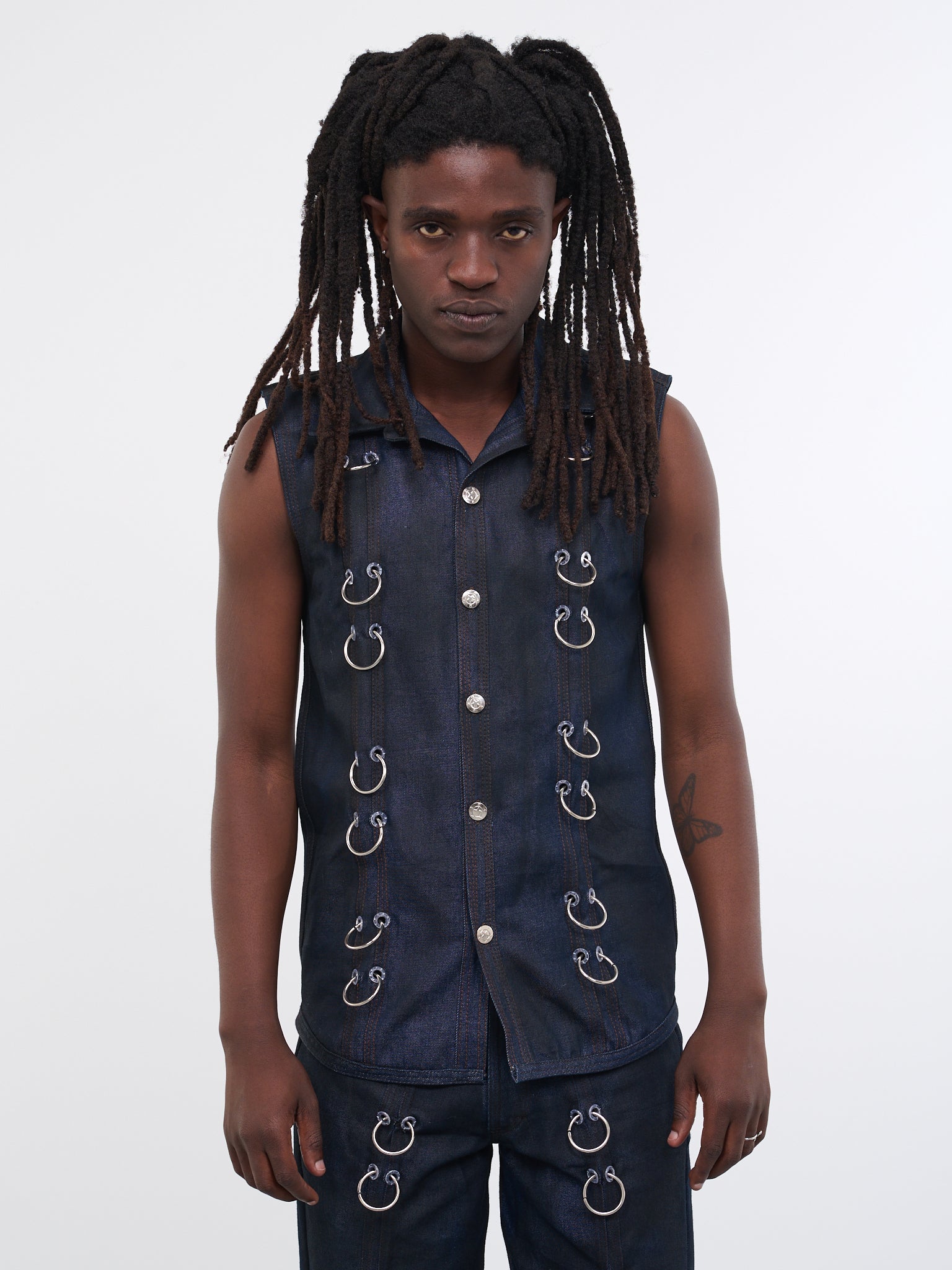 Spray Painted Denim Vest (S09SPRAYPAINTEDCHAINDNMBLA)