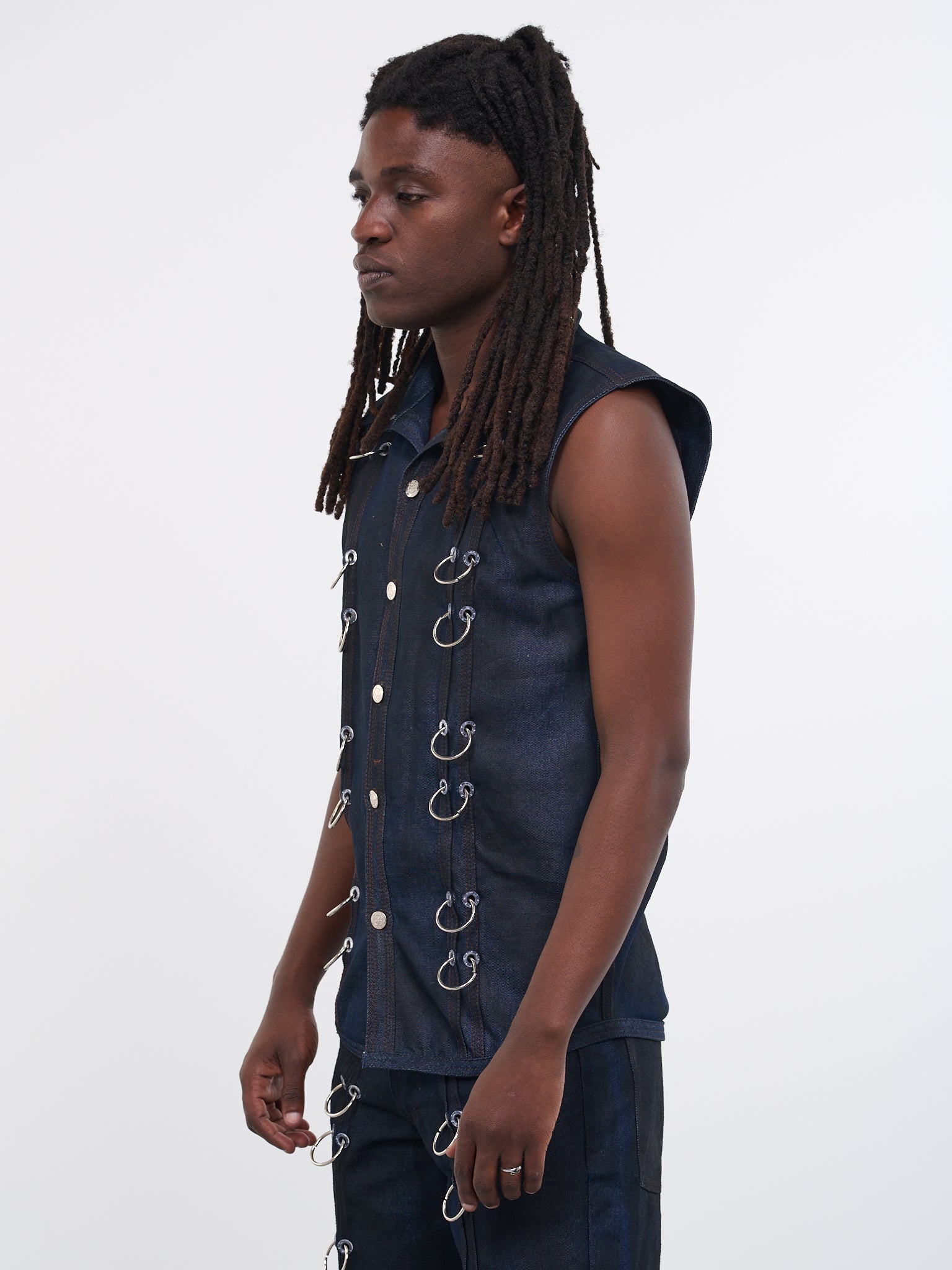 Spray Painted Denim Vest (S09SPRAYPAINTEDCHAINDNMBLA)