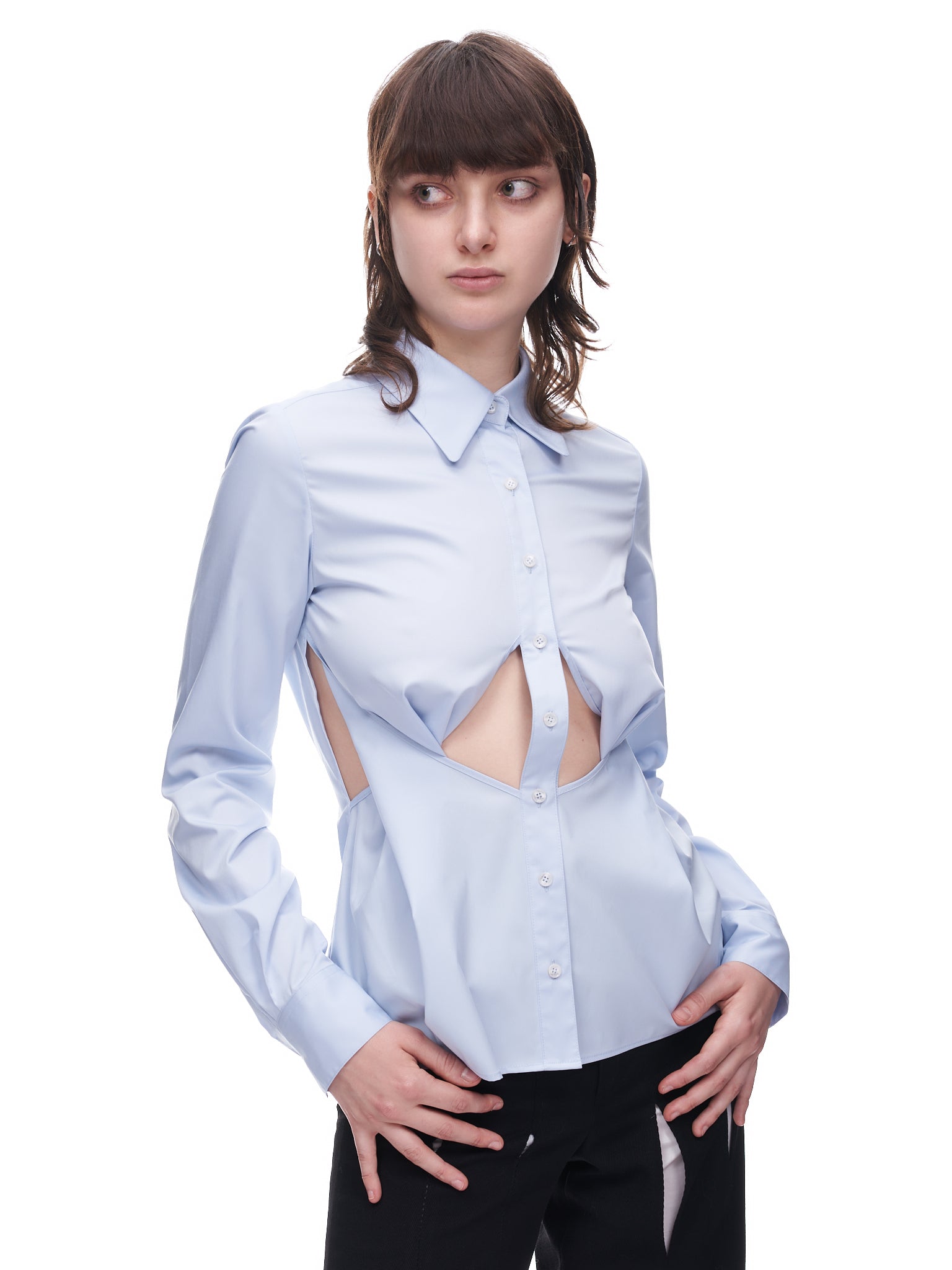 Underbust Cutout Button Up Shirt (SH01-SKYBLUE)