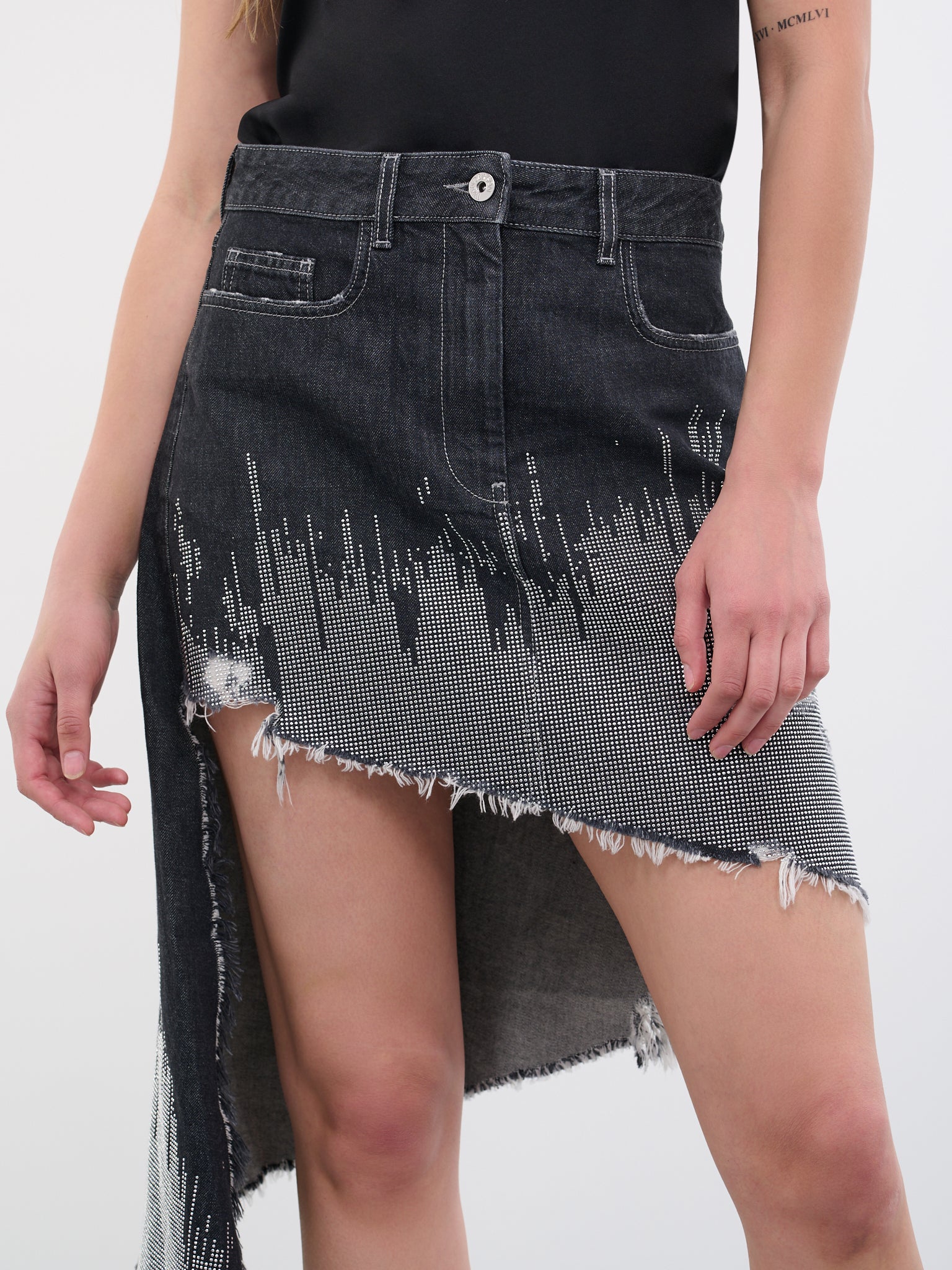 Studded Asymmetric Denim Skirt (SK0132-PG1270-931-GREY-SILVER)