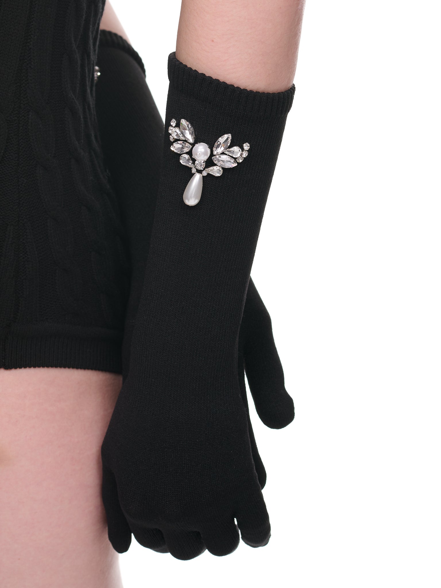 Short Crystal Cluster Embellished Gloves (GLOVE1SB-0633-BLACK-PEARL-CRYS)