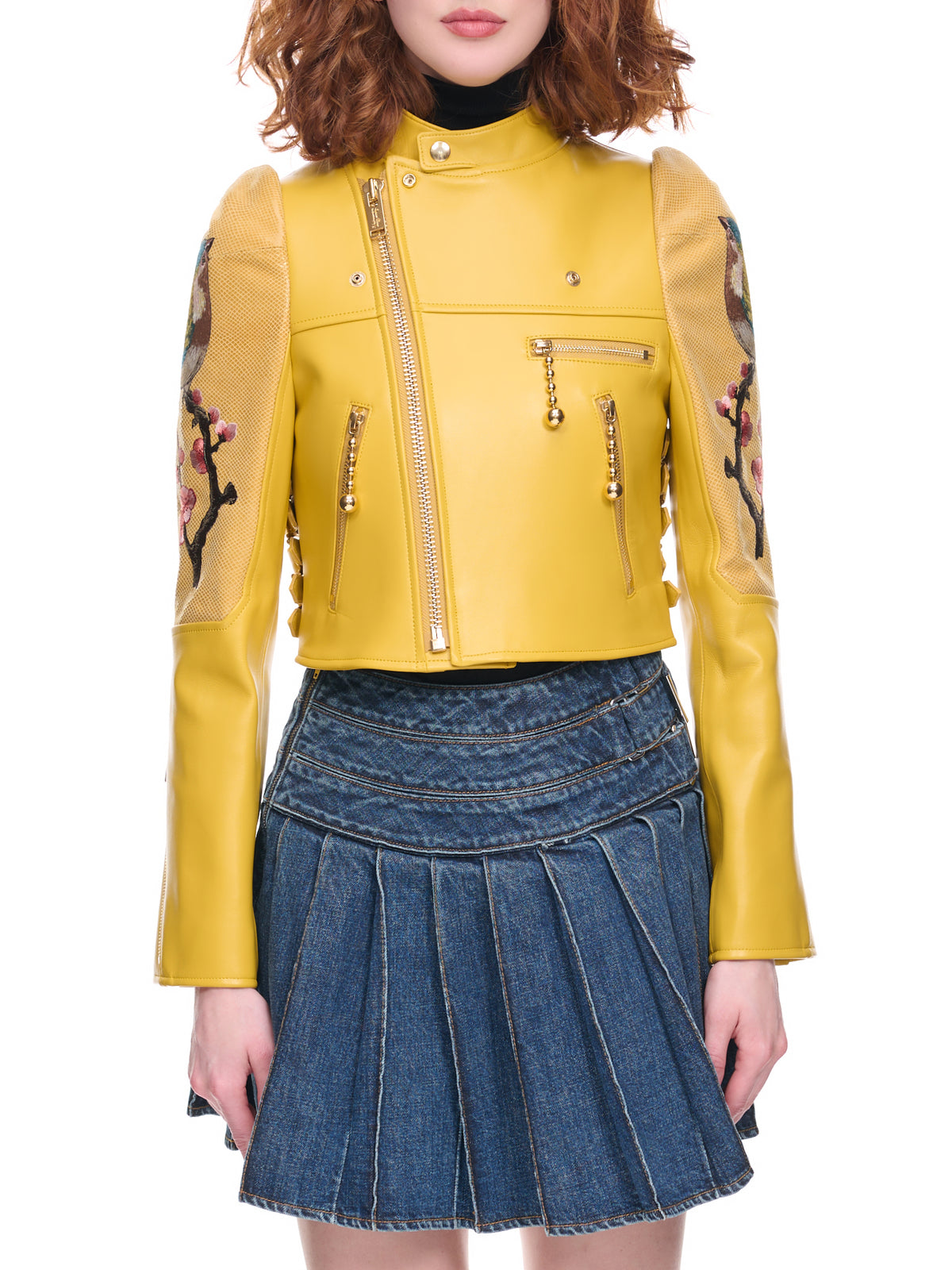 Embroidered Leather Jacket (UC2B1203-5-YELLOW)