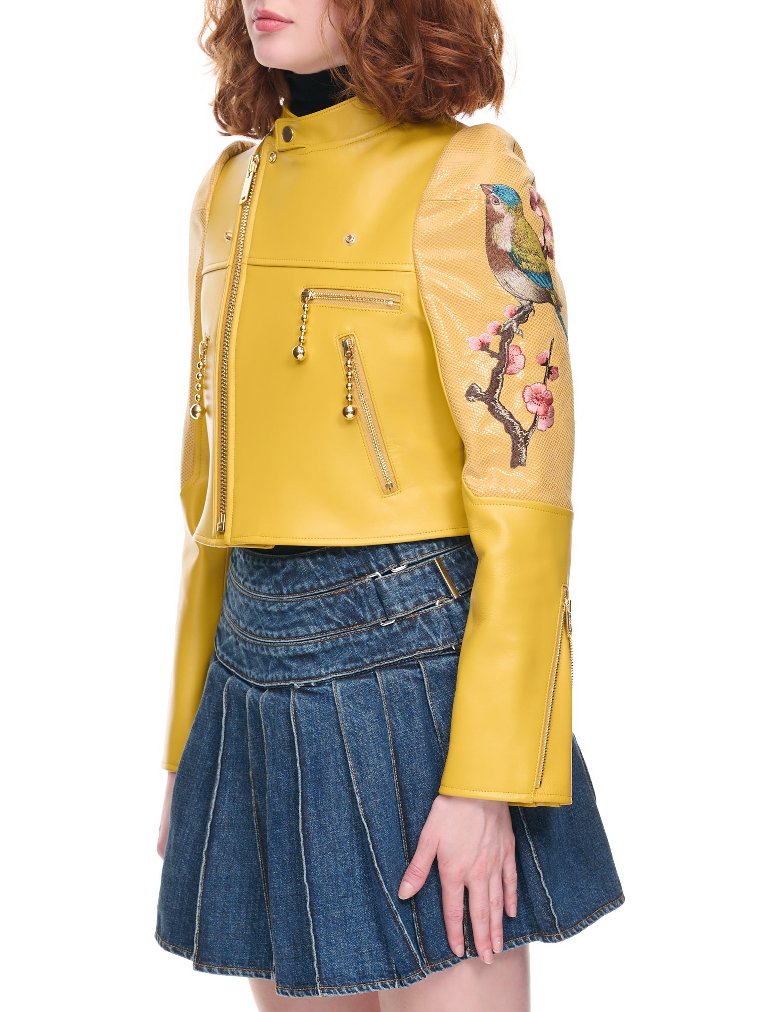 Embroidered Leather Jacket (UC2B1203-5-YELLOW)