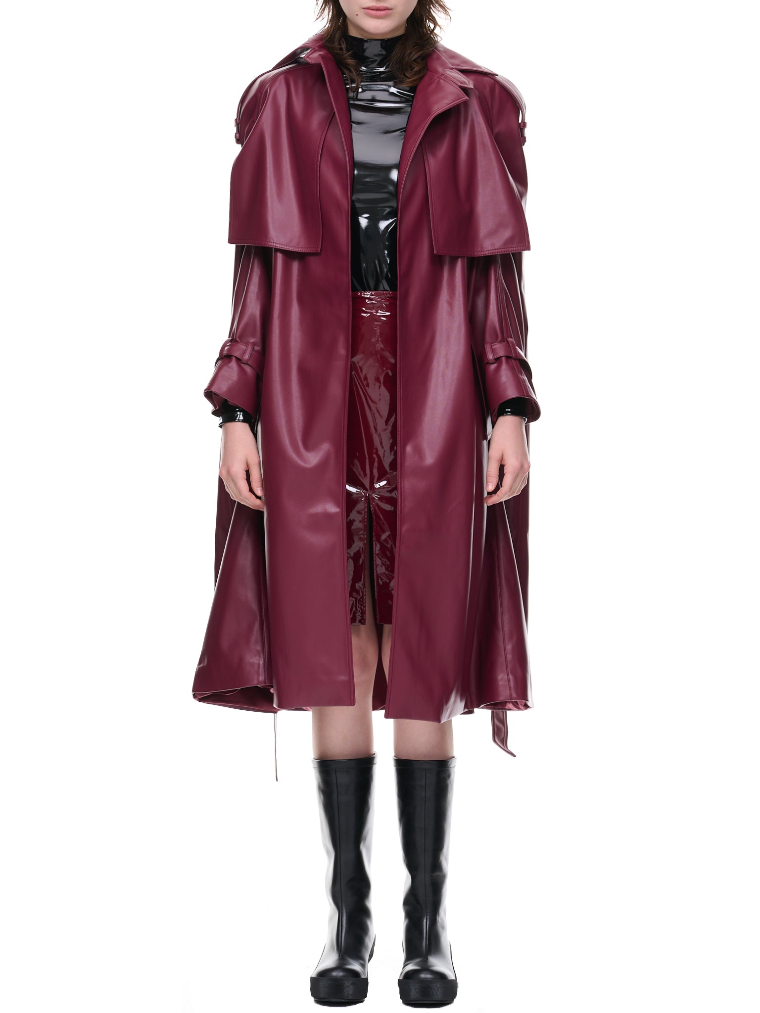 Vegan Leather Coat (UN-COA-BURG-1-BURGUNDY)