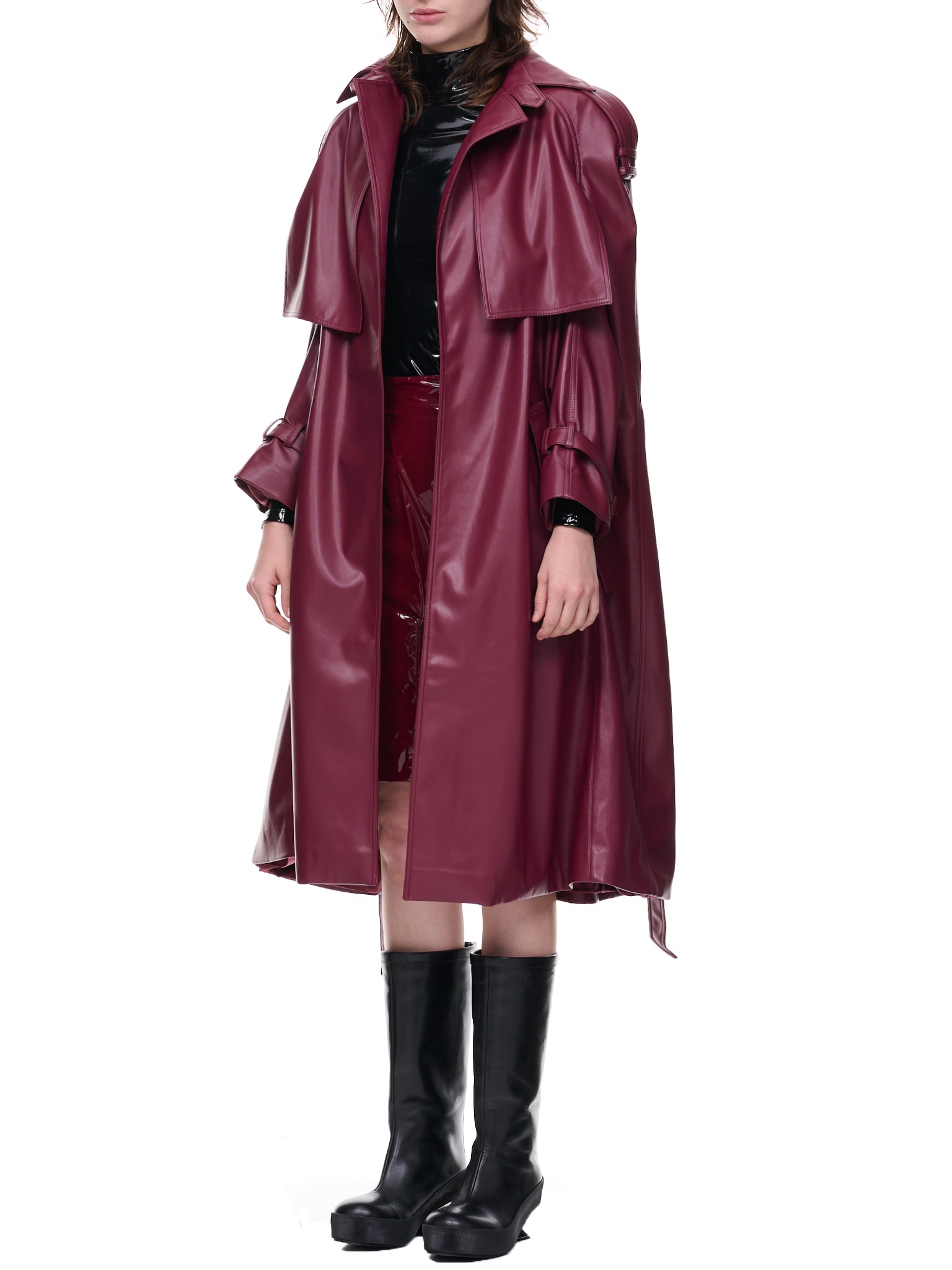 Vegan Leather Coat (UN-COA-BURG-1-BURGUNDY)