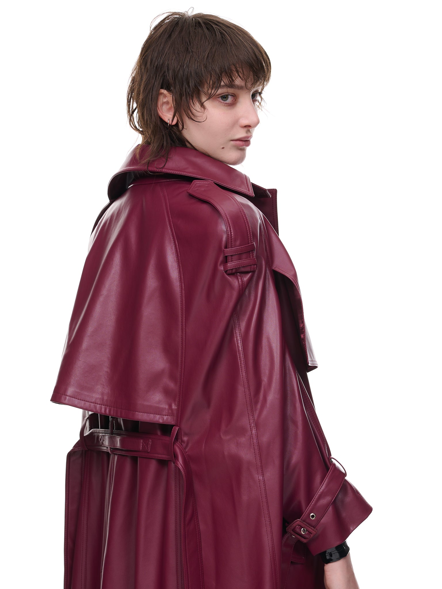 Vegan Leather Coat (UN-COA-BURG-1-BURGUNDY)