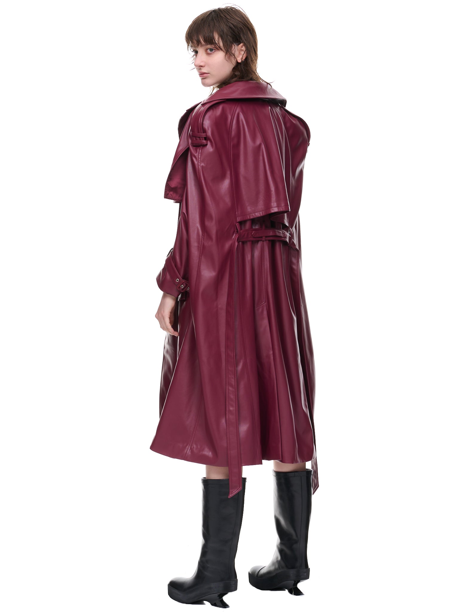 Vegan Leather Coat (UN-COA-BURG-1-BURGUNDY)