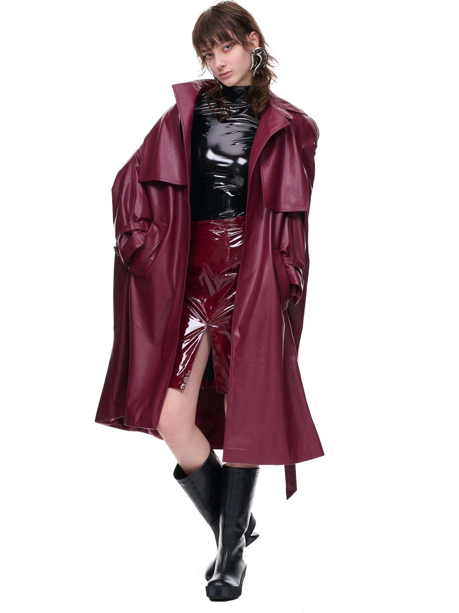 Vegan Leather Coat (UN-COA-BURG-1-BURGUNDY)