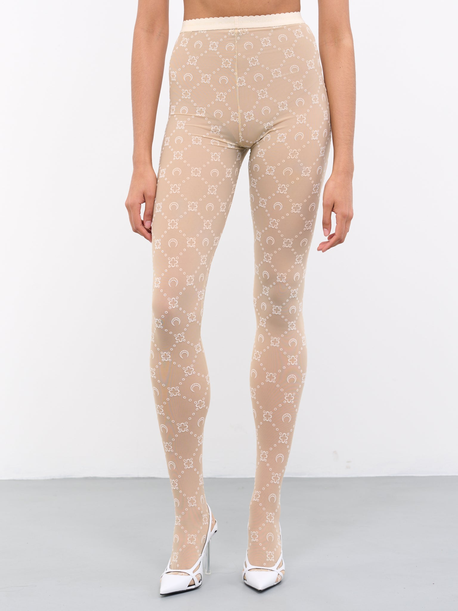 Moonogram Mesh Tights (UW034W-JERPA061-WHITE-ON-BEIGE)