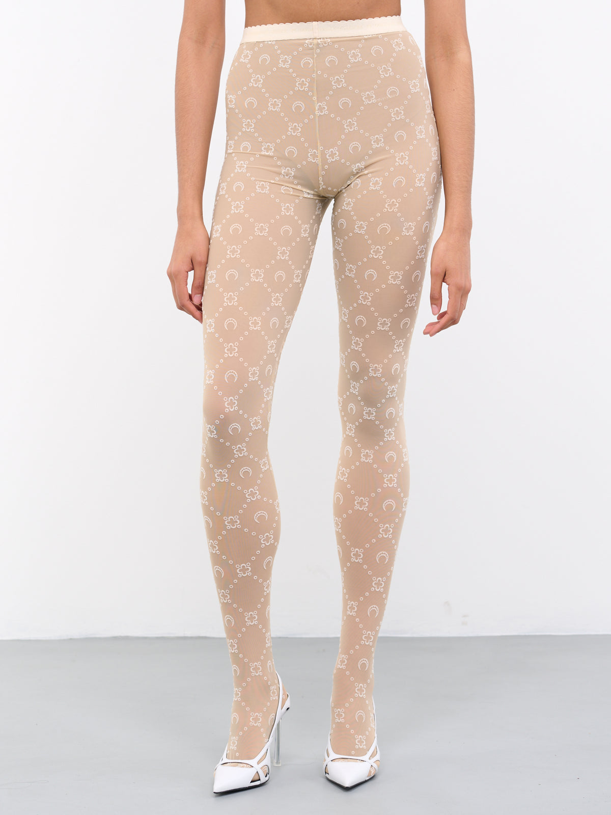 Moonogram Mesh Tights (UW034W-JERPA061-WHITE-ON-BEIGE)