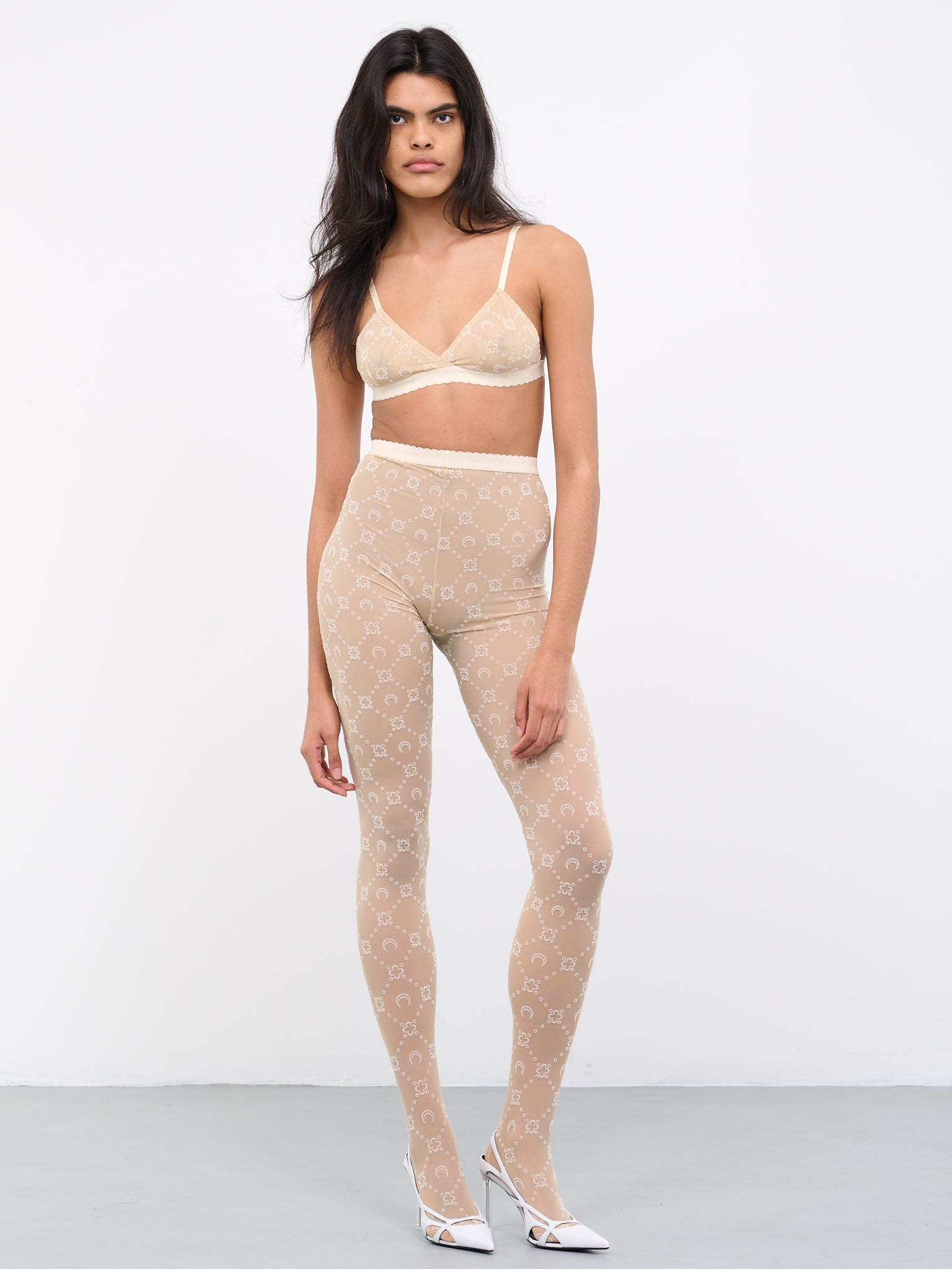 Moonogram Mesh Tights (UW034W-JERPA061-WHITE-ON-BEIGE)