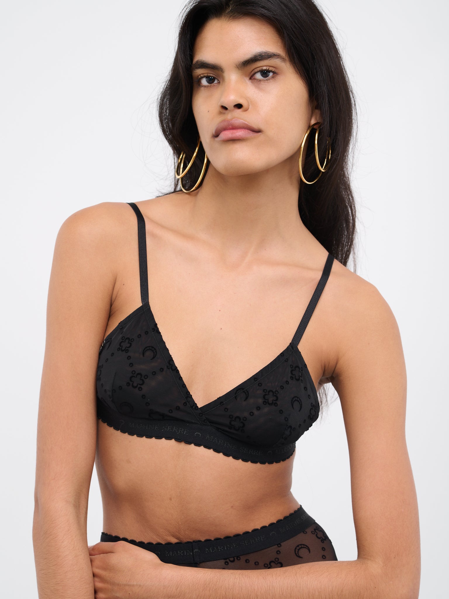 Moonogram Mesh Bra (UW044W-JERPA061-BLACK-ON-BLACK)