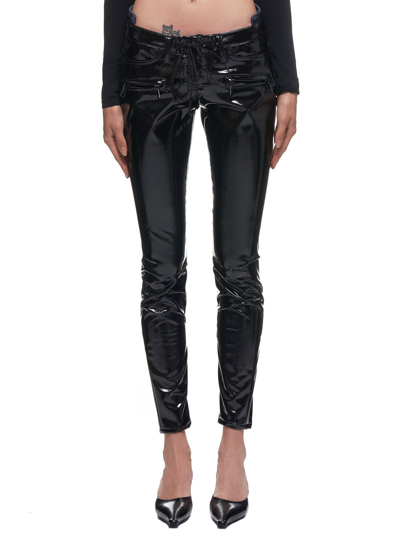 Lace-Up Latex Skinny Jeans (UWYB029-DEN-BLACK)