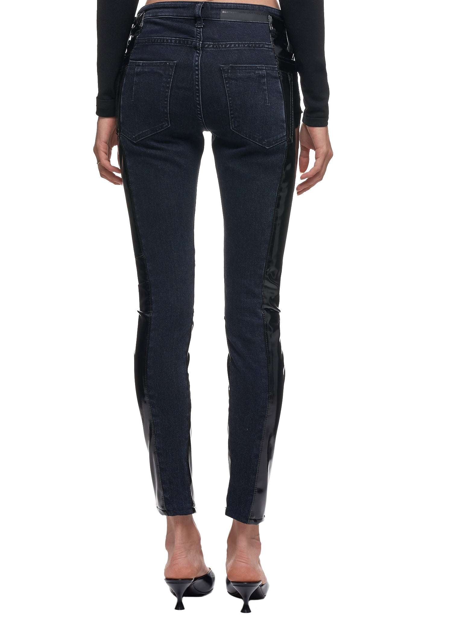 Lace-Up Latex Skinny Jeans (UWYB029-DEN-BLACK)