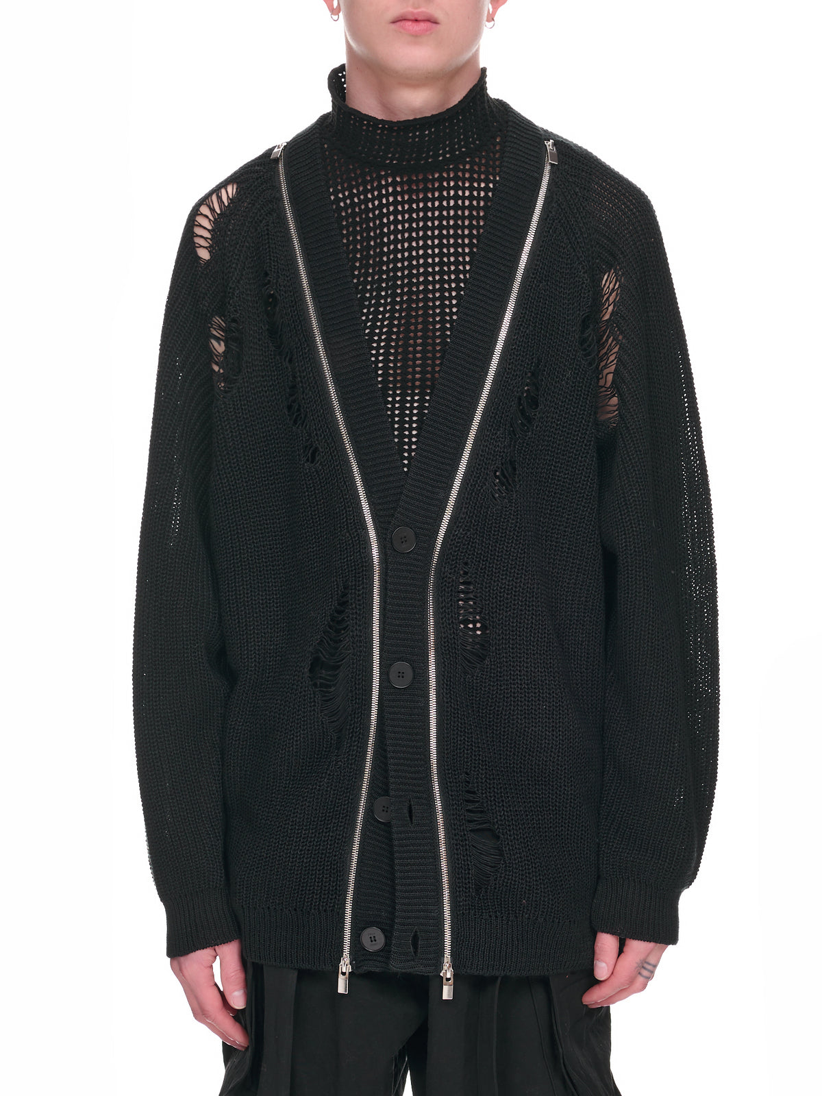 Distressed Zip Cardigan (VK31-309-BLACK)