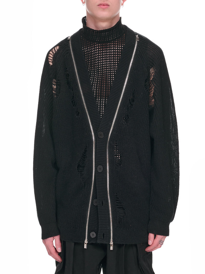 Distressed Zip Cardigan (VK31-309-BLACK)