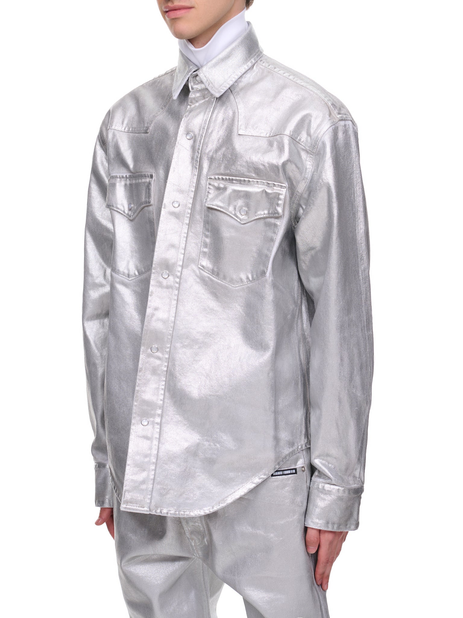 VTMNTS | H.Lorenzo|Barcode Monogram Denim Shirt (VL14SH550W-WHITE), M / White