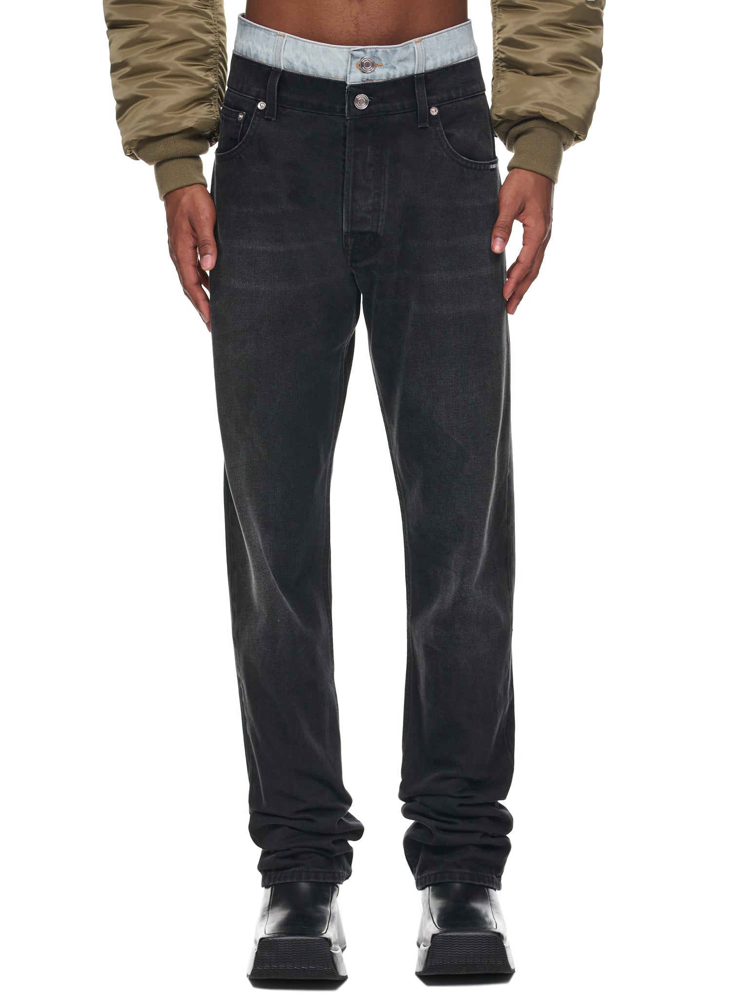 Double Waist Denim Pants (VL16PA400B-BLACK-LIGHT-BLUE)