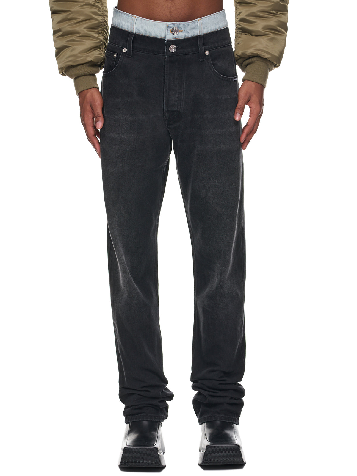Double Waist Denim Pants (VL16PA400B-BLACK-LIGHT-BLUE)