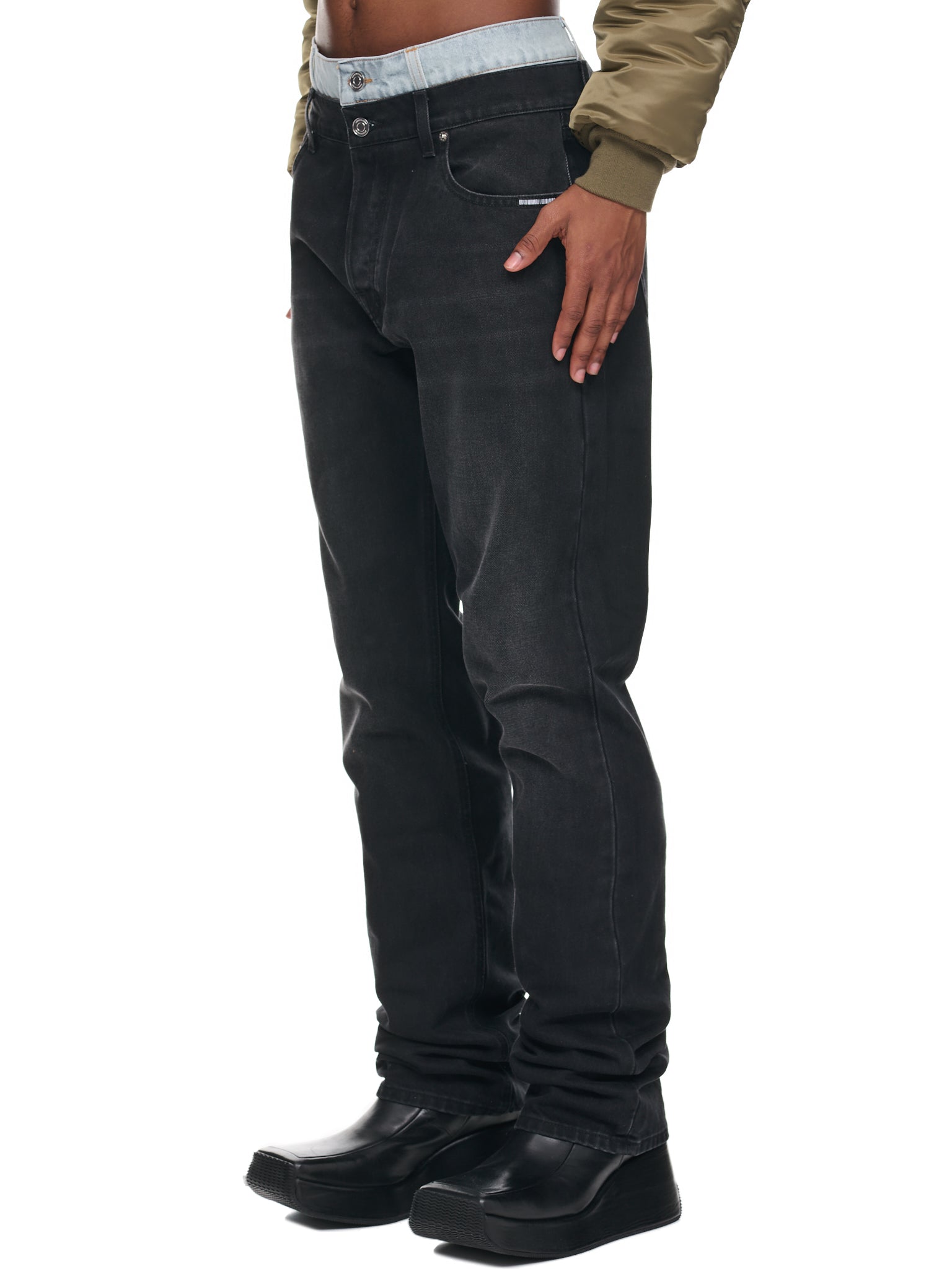 Double Waist Denim Pants (VL16PA400B-BLACK-LIGHT-BLUE)