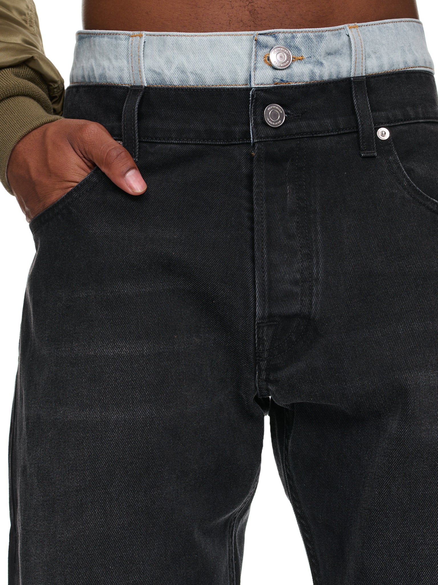 Double Waist Denim Pants (VL16PA400B-BLACK-LIGHT-BLUE)
