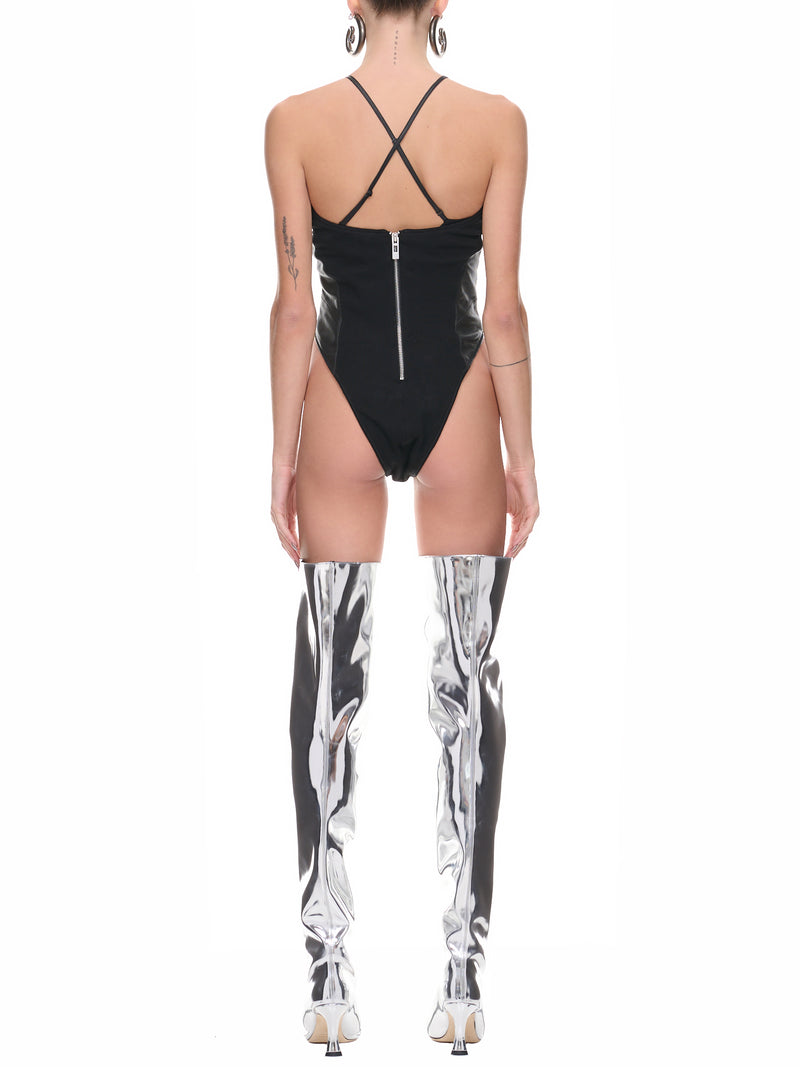 Cut-Out Leather Bodysuit (W-132807-BLACK)