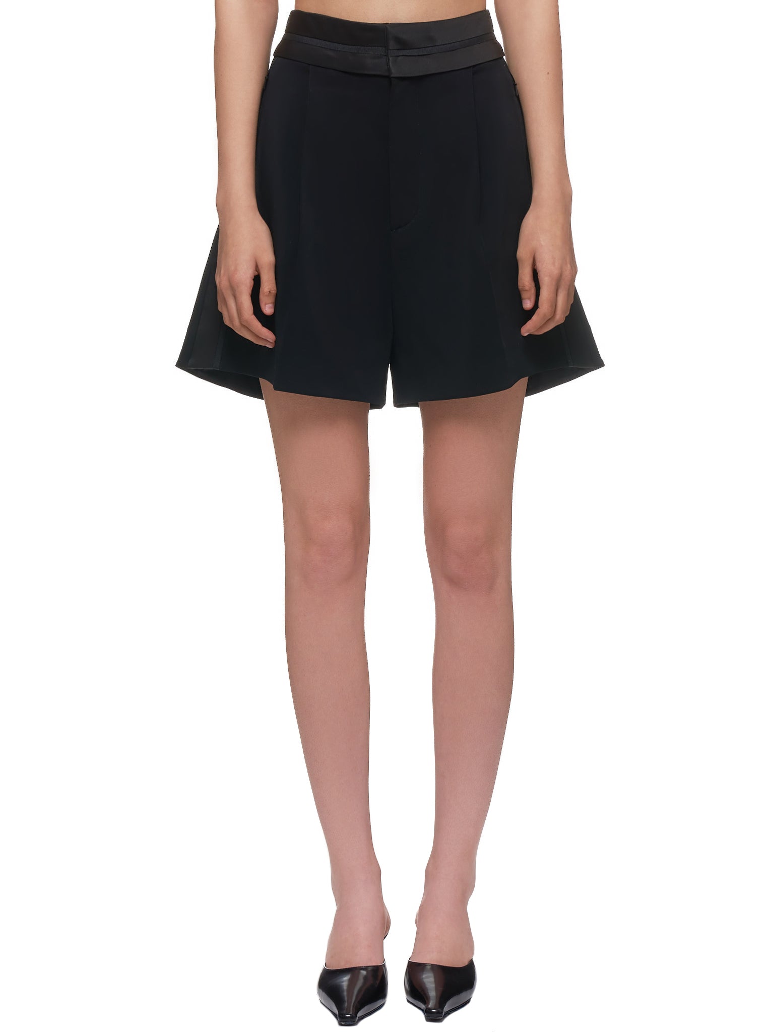Side Stripe Pleated Shorts (W005-BLACK)