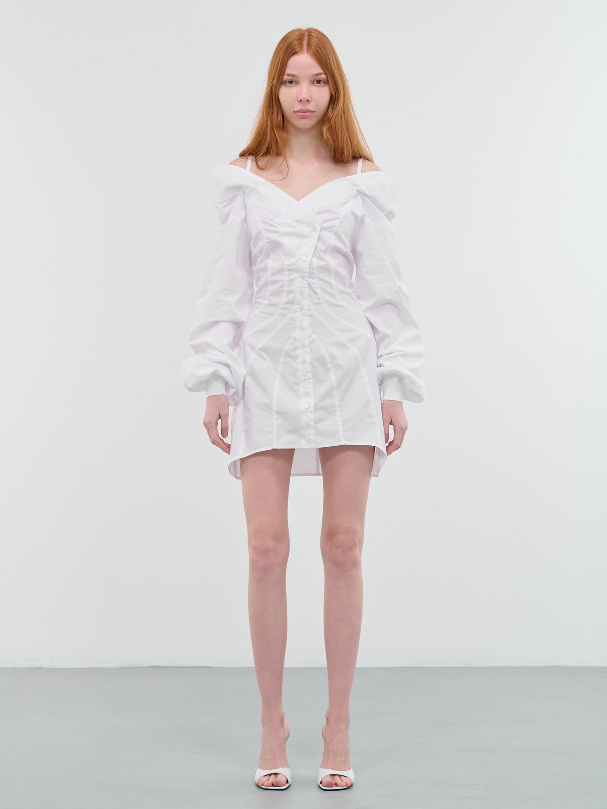 Off-Shoulder Shirt Dress (WEI04O005-WHITE)