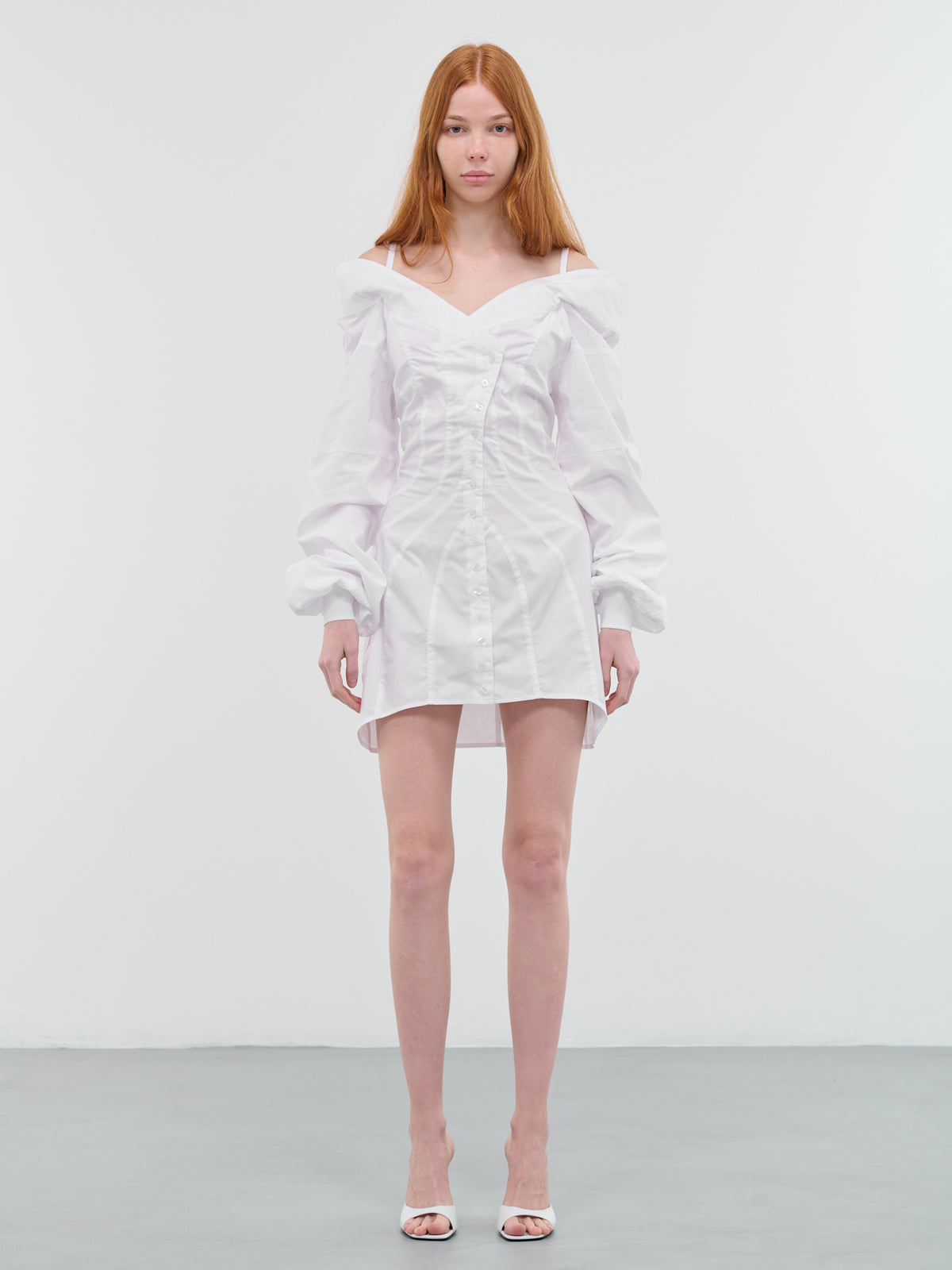 Off-Shoulder Shirt Dress (WEI04O005-WHITE)