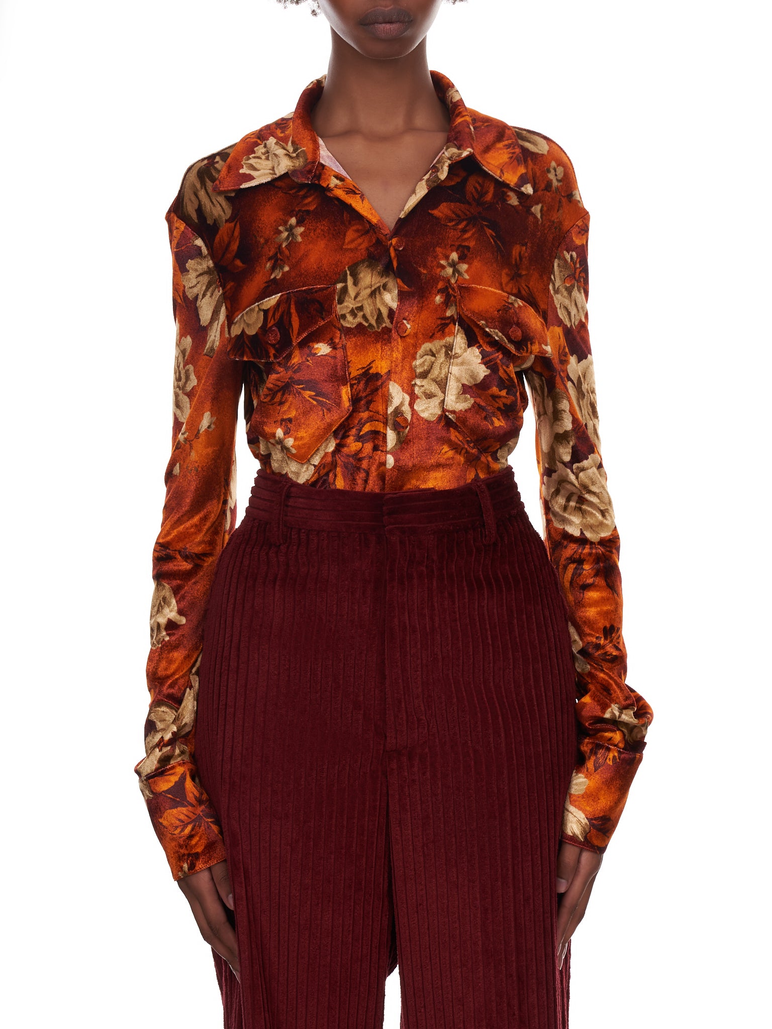 Slim Jersey Shirt (WT087W-PSV-CRIMSON-FLOWERS)