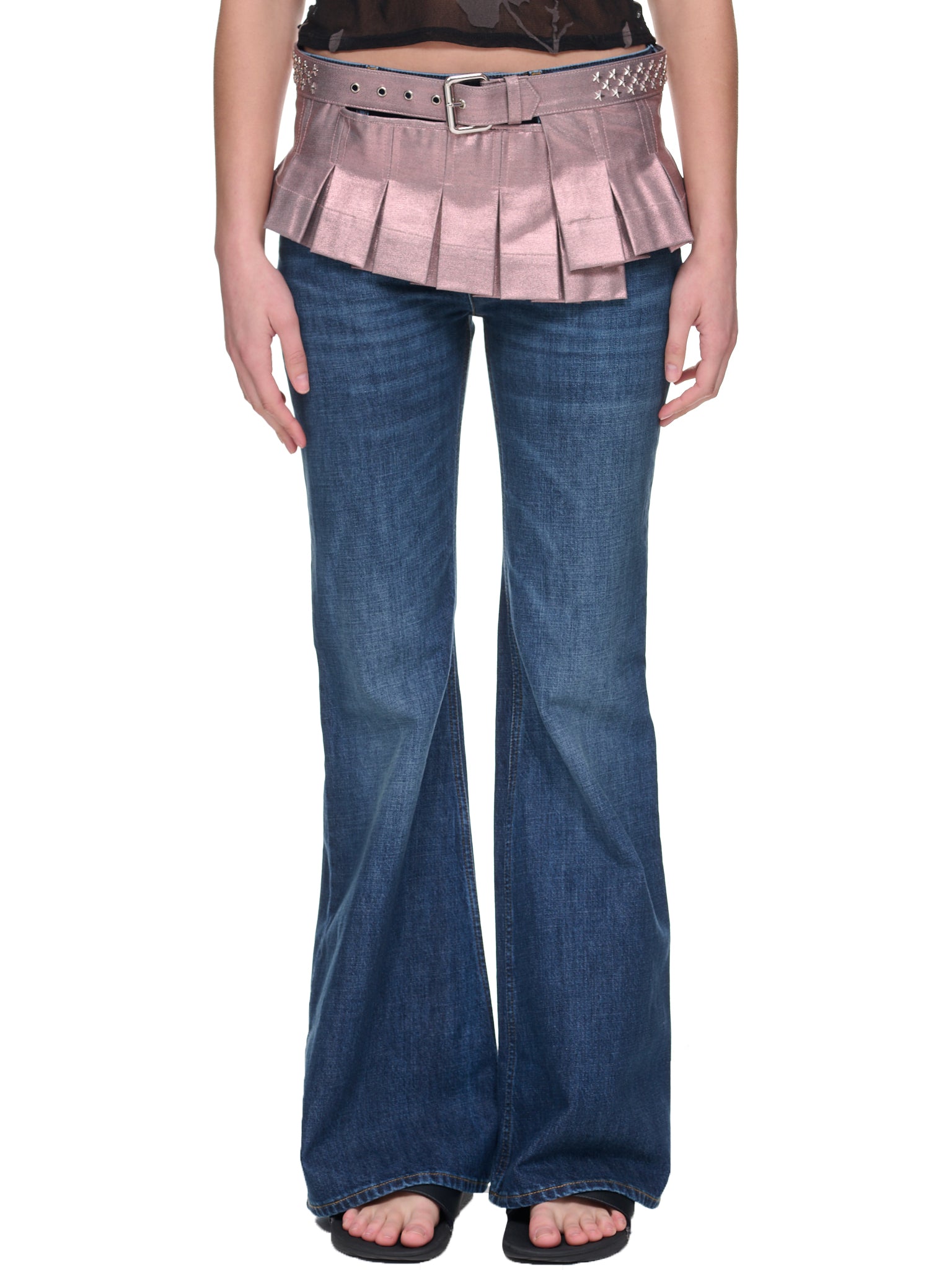 Metallic Denim Belt Skirt (XX1243-METALLIC-BLUSH)
