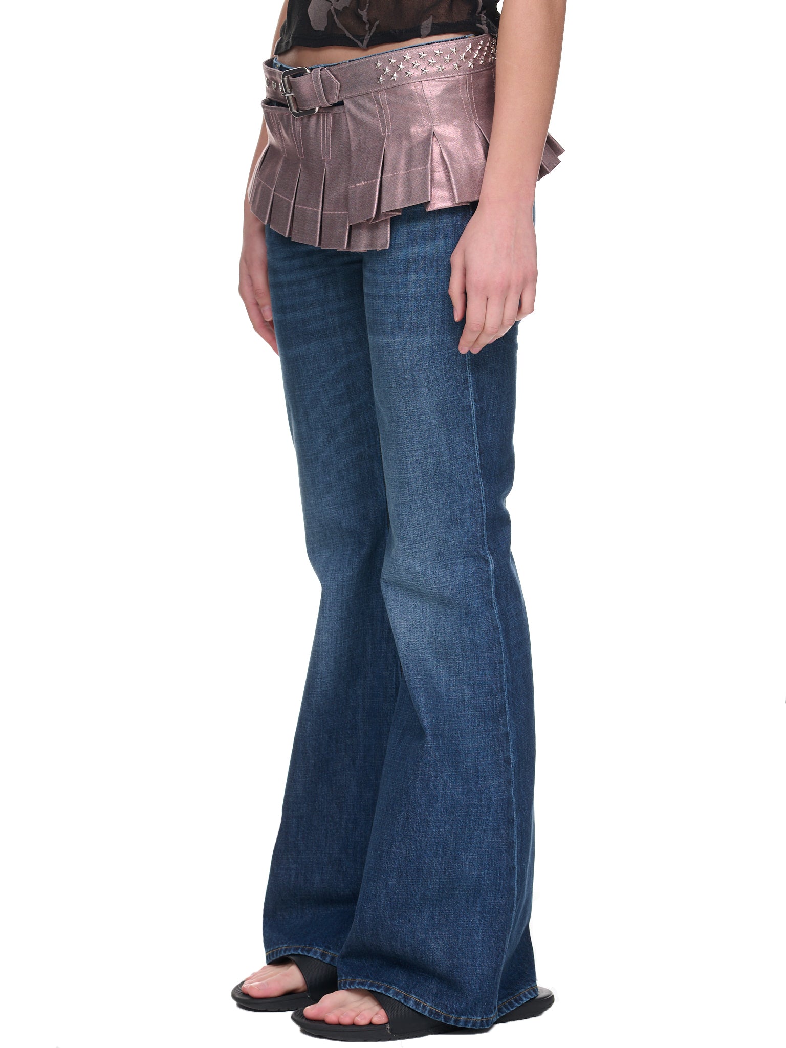 Metallic Denim Belt Skirt (XX1243-METALLIC-BLUSH)