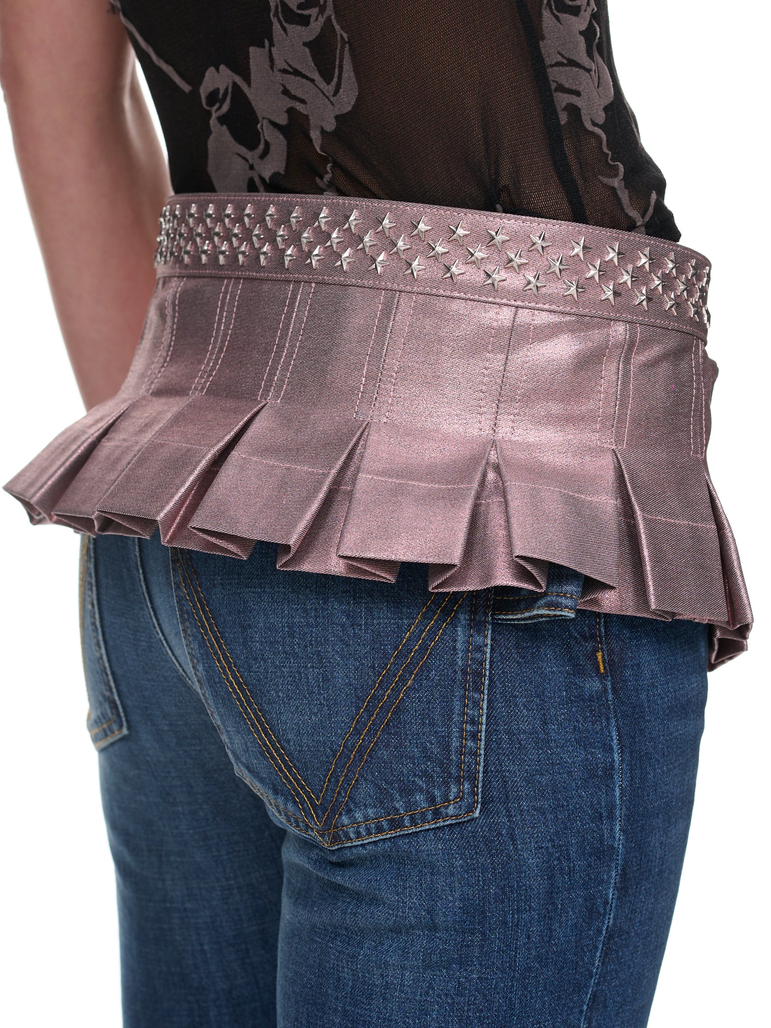 Metallic Denim Belt Skirt (XX1243-METALLIC-BLUSH)