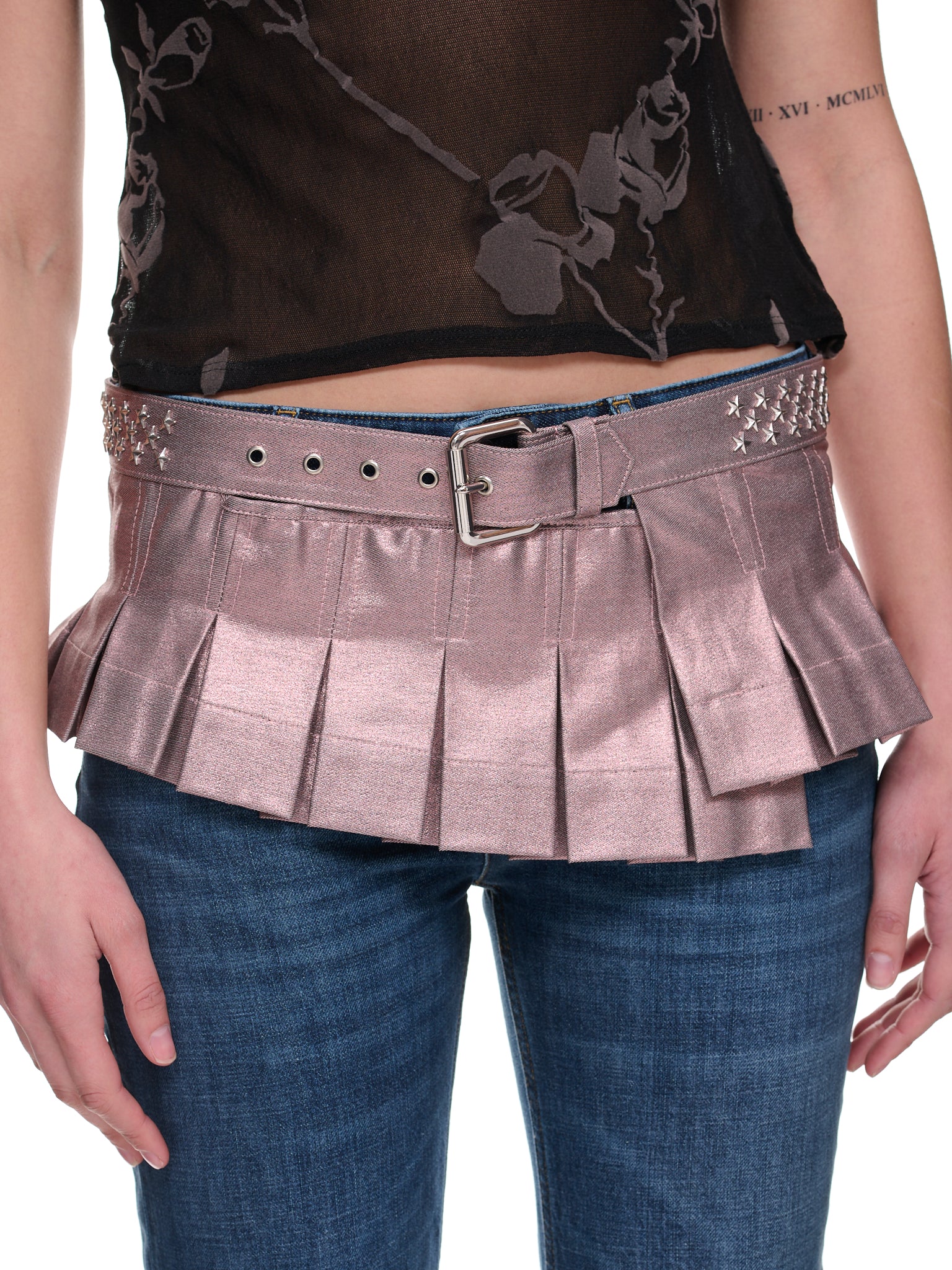 Metallic Denim Belt Skirt (XX1243-METALLIC-BLUSH)