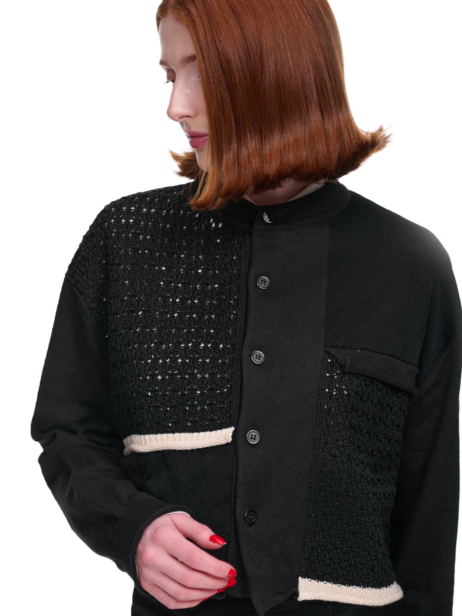 Paneled Crochet Cardigan (YI-K75-051-BLACK)