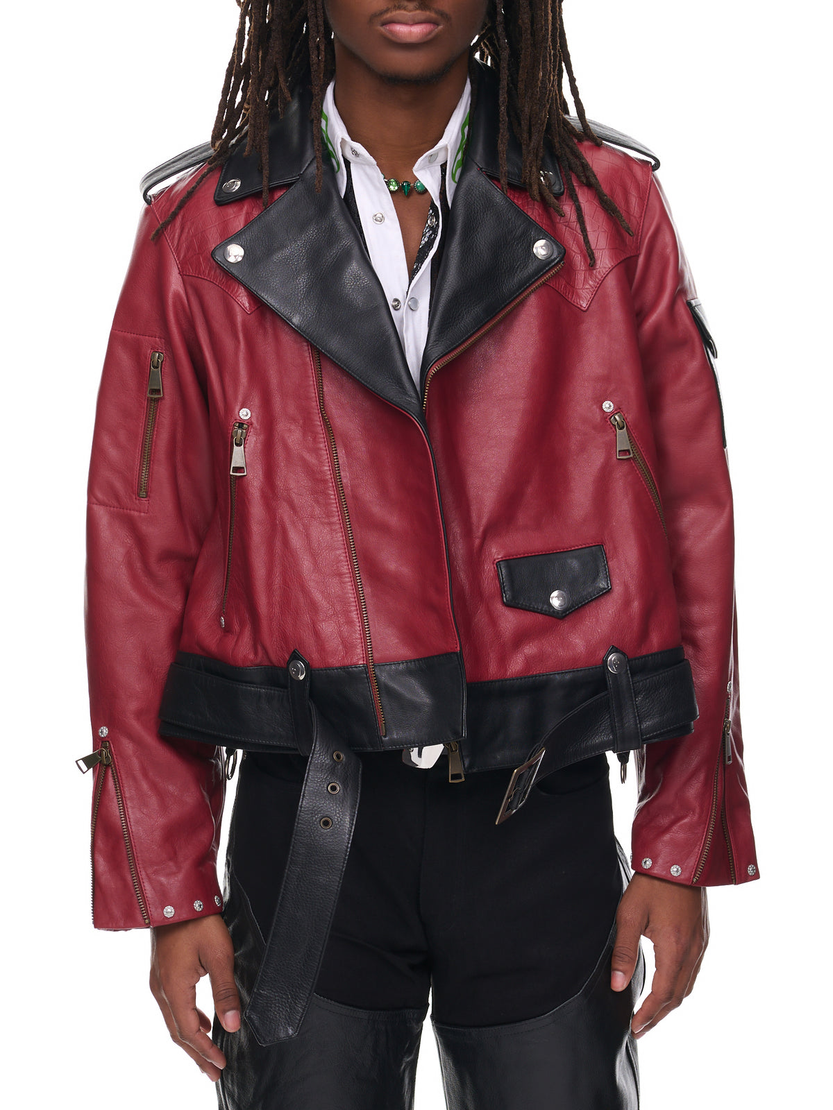 Motorcycle Leather Jacket (YOU06C002-DARK-RED)